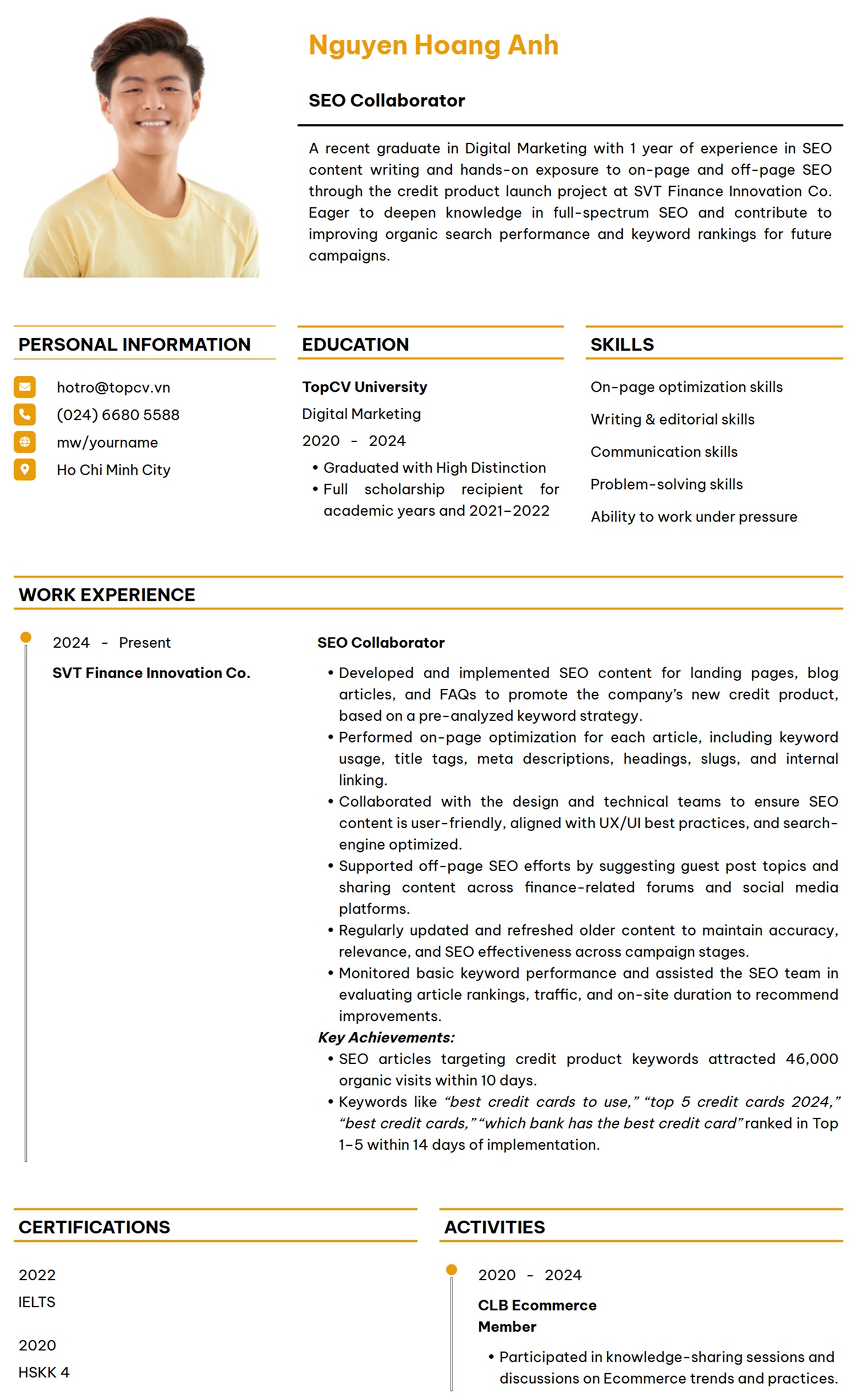 Mẫu CV Cộng tác viên SEO tiếng Anh